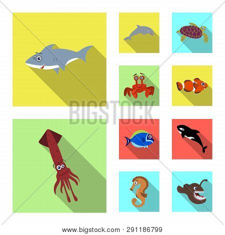 Isolated Object Of Sea And Animal Sign. Set Of Sea And Marine Stock Symbol For Web.