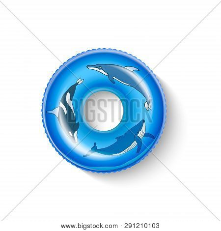 Realistic Swimming Inflatable Circle With With Dolphin And Whale. Pool Float. Inflatable Colorful Un