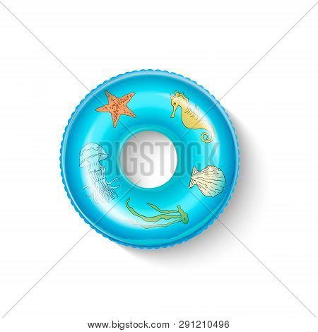 Realistic Swimming Inflatable Circle With A Pattern Of Sea Animals And Plants. Pool Float. Inflatabl