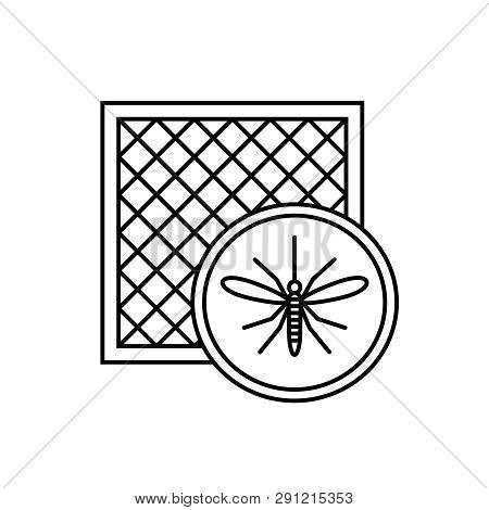 Mosquito Net Icon With Window And Mosquito Silhouette.