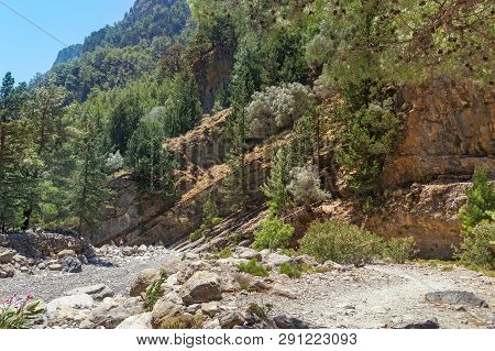 Unusual Landscape In Samaria National Park On The Island Of Crete, Greece. Famous Tourist Place Sama