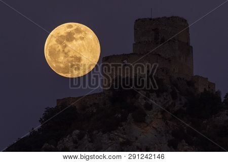 Full Moon Over Ocio Castle In Alava