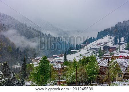 Beautiful Touristic Village Ayder Covered By Snow, Rize, Turkey, 21.april 2018