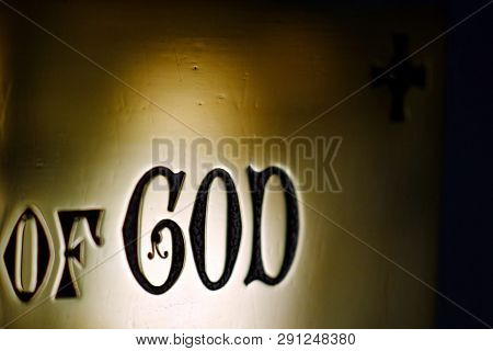 Old Brass Plaque Inscribed With Of God