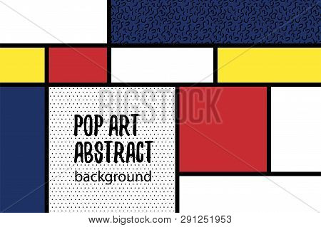 Retro Mondrian Red Yellow Blue Geometric Background. Minimal Trendy Fashion Style Poster. Line Art D