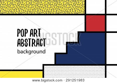 Retro Mondrian Red Yellow Blue Geometric Background. Minimal Trendy Fashion Style Poster. Line Art D