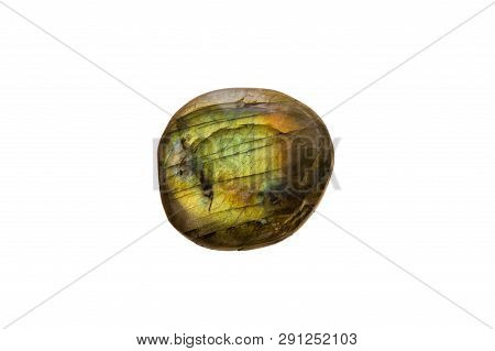 Isolated Labradorite On Pure White Background. Yellow Tone