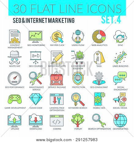 Set Of Filled Outline Multicolor Icons On Following Themes - Seo Services, Internet Marketing, Cloud