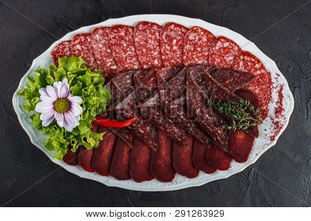 Basturma Meat Appetizer, Sudzhuk And Smoked Sausage Salami