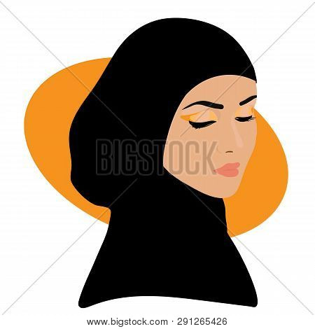 Muslim Woman In A Black Scarf. Vector Illustration.