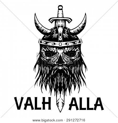 Valhalla symbol of Scandinavian ancient Viking head  icon