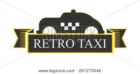 Retro taxi logotype with vintage car in yellow and black