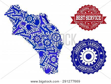 Best Service Combination Of Blue Mosaic Map Of Argentina - La Rioja And Rubber Seal Stamps. Mosaic M