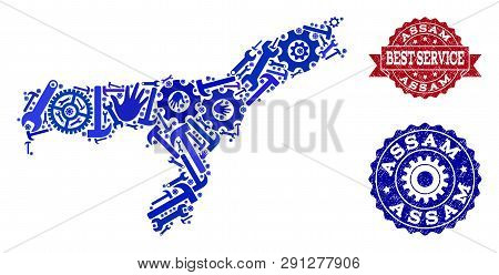 Best Service Combination Of Blue Mosaic Map Of Assam State And Rubber Seals. Mosaic Map Of Assam Sta