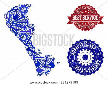 Best Service Combination Of Blue Mosaic Map Of Boracay Island And Grunge Seals. Mosaic Map Of Boraca