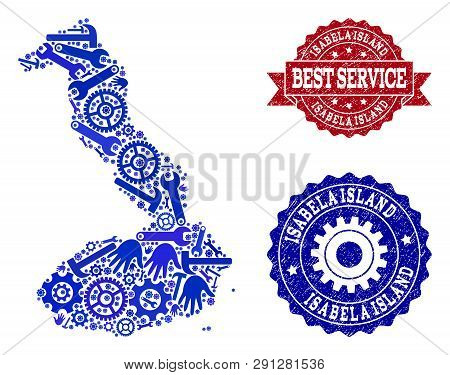 Best Service Composition Of Blue Mosaic Map Of Galapagos - Isabela Island And Corroded Seals. Mosaic