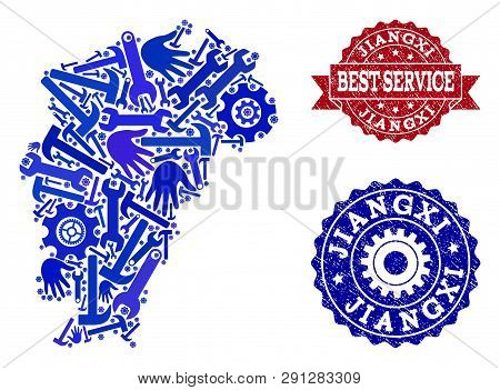 Best Service Composition Of Blue Mosaic Map Of Jiangxi Province And Rubber Seals. Mosaic Map Of Jian