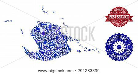 Best Service Combination Of Blue Mosaic Map Of Juventud Island And Corroded Seals. Mosaic Map Of Juv