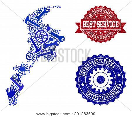 Best Service Collage Of Blue Mosaic Map Of Khyber Pakhtunkhwa Province And Textured Seals. Mosaic Ma