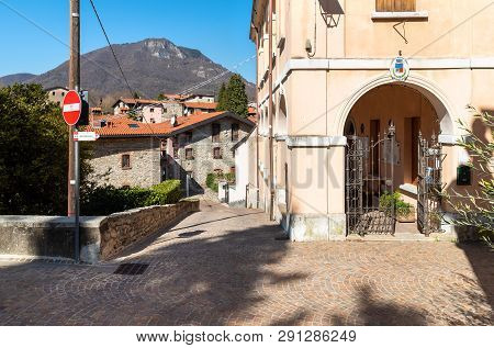Masciago Primo, Varese, Italy - Marc 22, 2019: View Of The Small Village Masciago Primo Of Valcuvia 