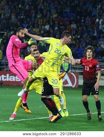Kharkiv, Ukraine - September 2, 2017: Serhiy Kryvtsov Of Ukraine (in Yellow) Fights For A Ball With 