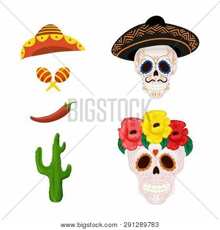 Mexican Sugar Skull Illustration And Objects For Cinco De Mayo