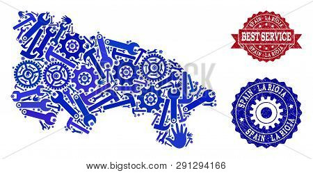 Best Service Collage Of Blue Mosaic Map Of Spain - La Rioja And Scratched Seals. Mosaic Map Of Spain