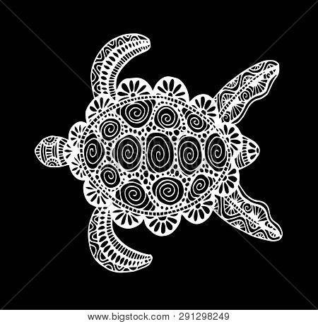 Turtle Coloring Book For Adults Vector Illustration. Anti-stress Coloring For Adult. Zentangle Style