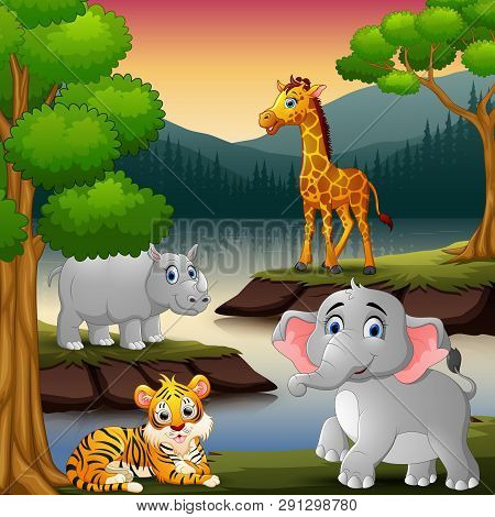 Wild Animals Are Enjoying Nature By The Lake