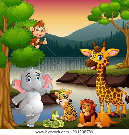 Wild Animals Are Enjoying Nature By The Lake