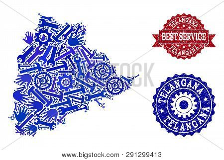 Best Service Collage Of Blue Mosaic Map Of Telangana State And Dirty Seals. Mosaic Map Of Telangana 