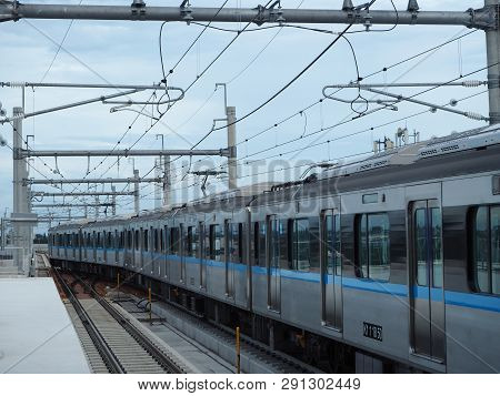 Jakarta, Indonesia - March 23, 2019: Mrt Jakarta Train Running At Lebak Bulus Mrt Station.