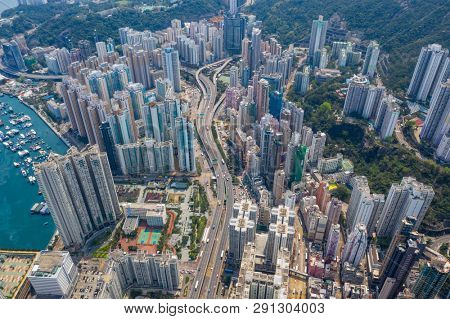 Shau Kei Wan, Hong Kong 19 March 2019: Top down view of Hong Kong city
