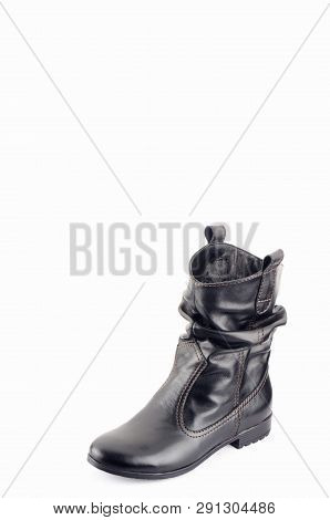 Beige Woman Long Boot Shoe Isolated On White Background. Fashionable Boots For Women May Exhibit All