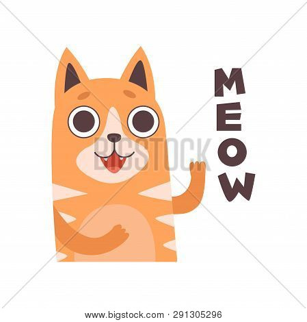 Red Cat Meowing, Cute Cartoon Pet Animal Making Sound Vector Illustration