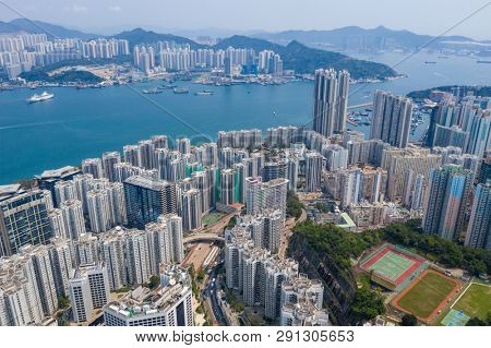 Shau Kei Wan, Hong Kong 19 March 2019: Top view of Hong Kong city