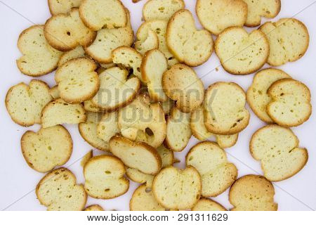 Bake Rolls. The Mini Bread Chips Isolated On White Background.