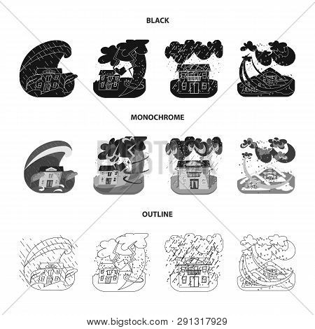 Vector Illustration Of Weather And Distress Logo. Collection Of Weather And Crash Stock Vector Illus