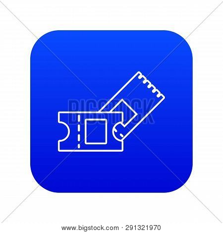 Ice Hockey Ticket Icon Blue Vector Isolated On White Background
