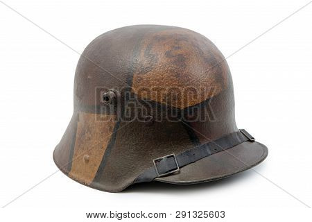A German World War One (stahlhelm) Military Helmet On White Background