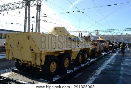 Moscow, Russia - February 23, 2019: Military Equipment Seized From Terrorists In Syria On A Railway 