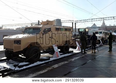 Moscow, Russia - February 23, 2019: Military Equipment Seized From Terrorists In Syria, On The Railw