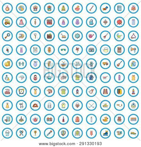 100 Miscellaneous Goods Icons Set. Cartoon Illustration Of 100 Miscellaneous Goods Vector Icons Isol