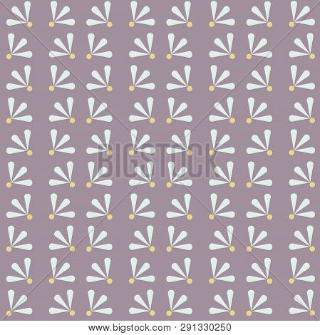 Vector Soft Daisies On Purple Seamless Pattern Background.