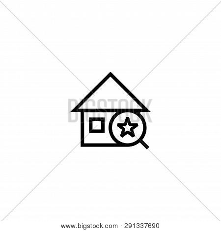 Search Favorite House Icon. Home With Magnifying Glass And Star Symbol. Simple Clean Thin Outline St