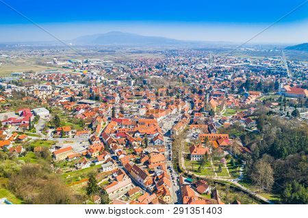 Croatia, Samobor, Panoramic View Frome Drone Over City Center
