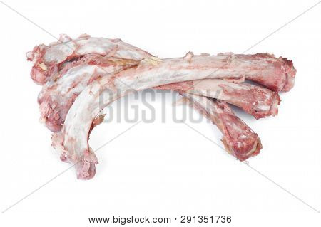 Group of bones with flesh isolated on white