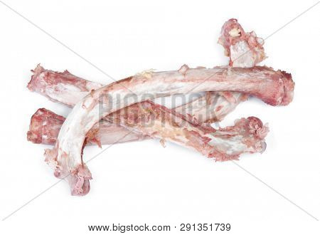 Group of bones with flesh isolated on white