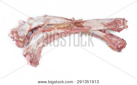 Group of bones with flesh isolated on white