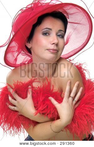 Lady In Red Hat Embrassing sich selbst